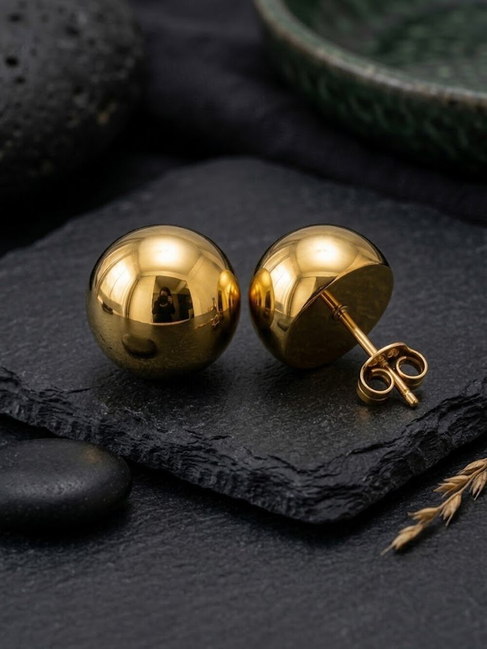 Gold Dome Stud Earrings Chunky Half Sphere Ball Clean Girl Stainless 0.5" - Picture 16 of 16